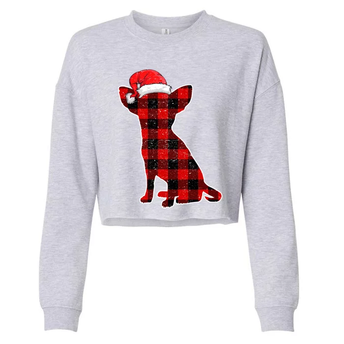 Santa Chihuahua Buffalo Plaid Gift Merry Christmas Dog Gift Cropped Pullover Crew