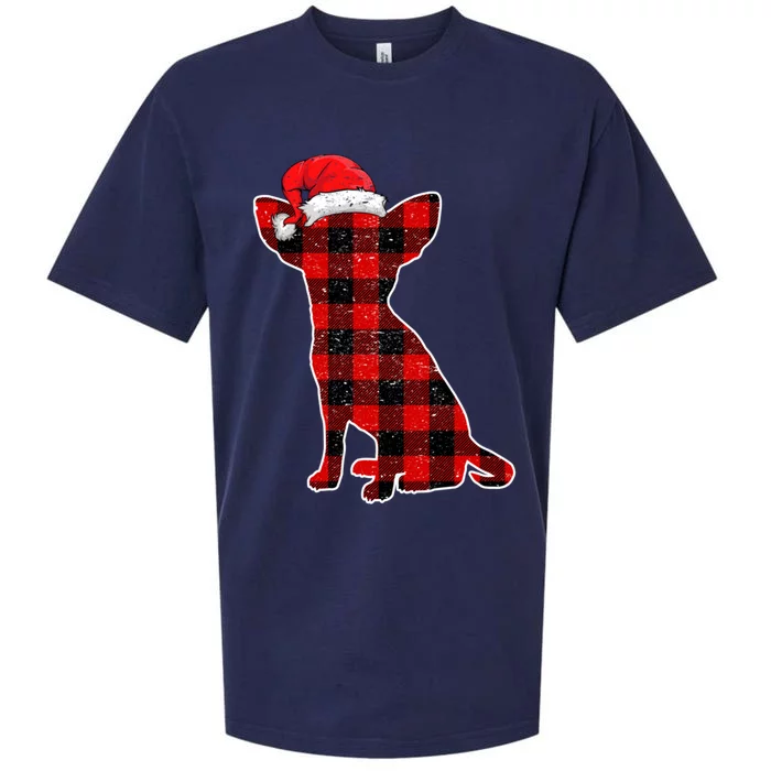 Santa Chihuahua Buffalo Plaid Gift Merry Christmas Dog Gift Sueded Cloud Jersey T-Shirt