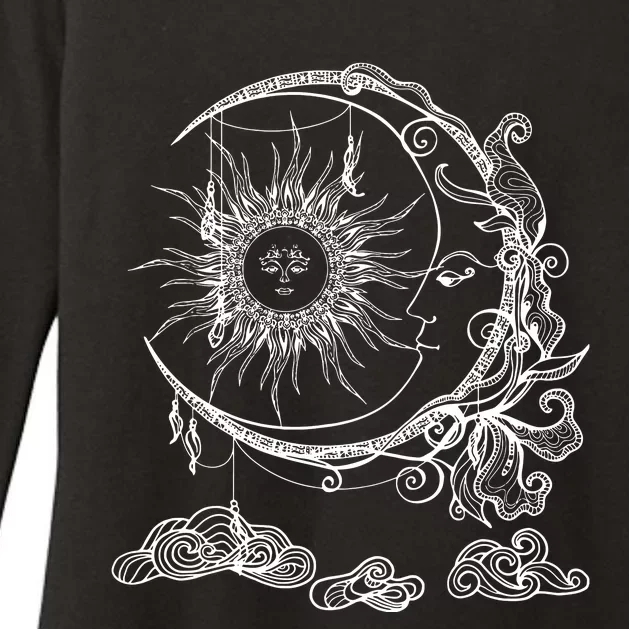 Space Celestial Bodies Sun Moon Boho Luna Solar Astronomy Womens CVC Long Sleeve Shirt