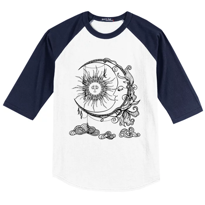 Space Celestial Bodies Sun Moon Boho Luna Solar Astronomy Baseball Sleeve Shirt