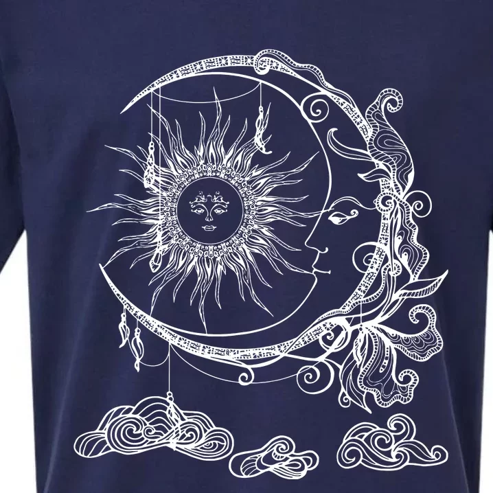 Space Celestial Bodies Sun Moon Boho Luna Solar Astronomy Sueded Cloud Jersey T-Shirt