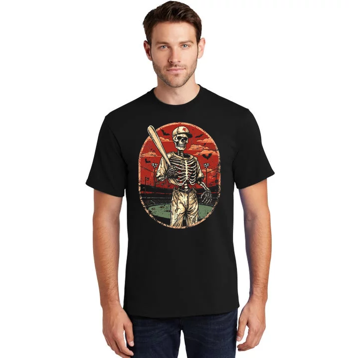 Spooky Creepy Baseball Skeleton Halloween Tall T-Shirt