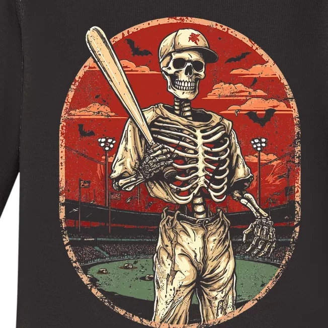 Spooky Creepy Baseball Skeleton Halloween Baby Long Sleeve Bodysuit