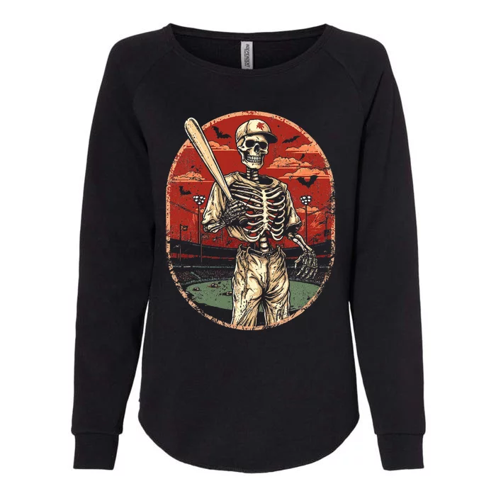 Spooky Creepy Baseball Skeleton Halloween Womens California Wash Sweatshirt