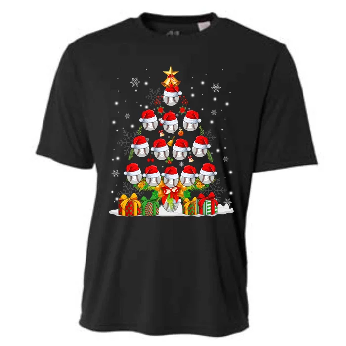 Santa Claus Baseball Ball Xmas Tree Lights Merry Christmas Gift Cooling Performance Crew T-Shirt