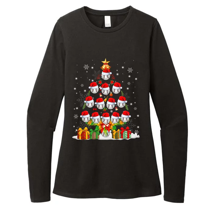 Santa Claus Baseball Ball Xmas Tree Lights Merry Christmas Gift Womens CVC Long Sleeve Shirt