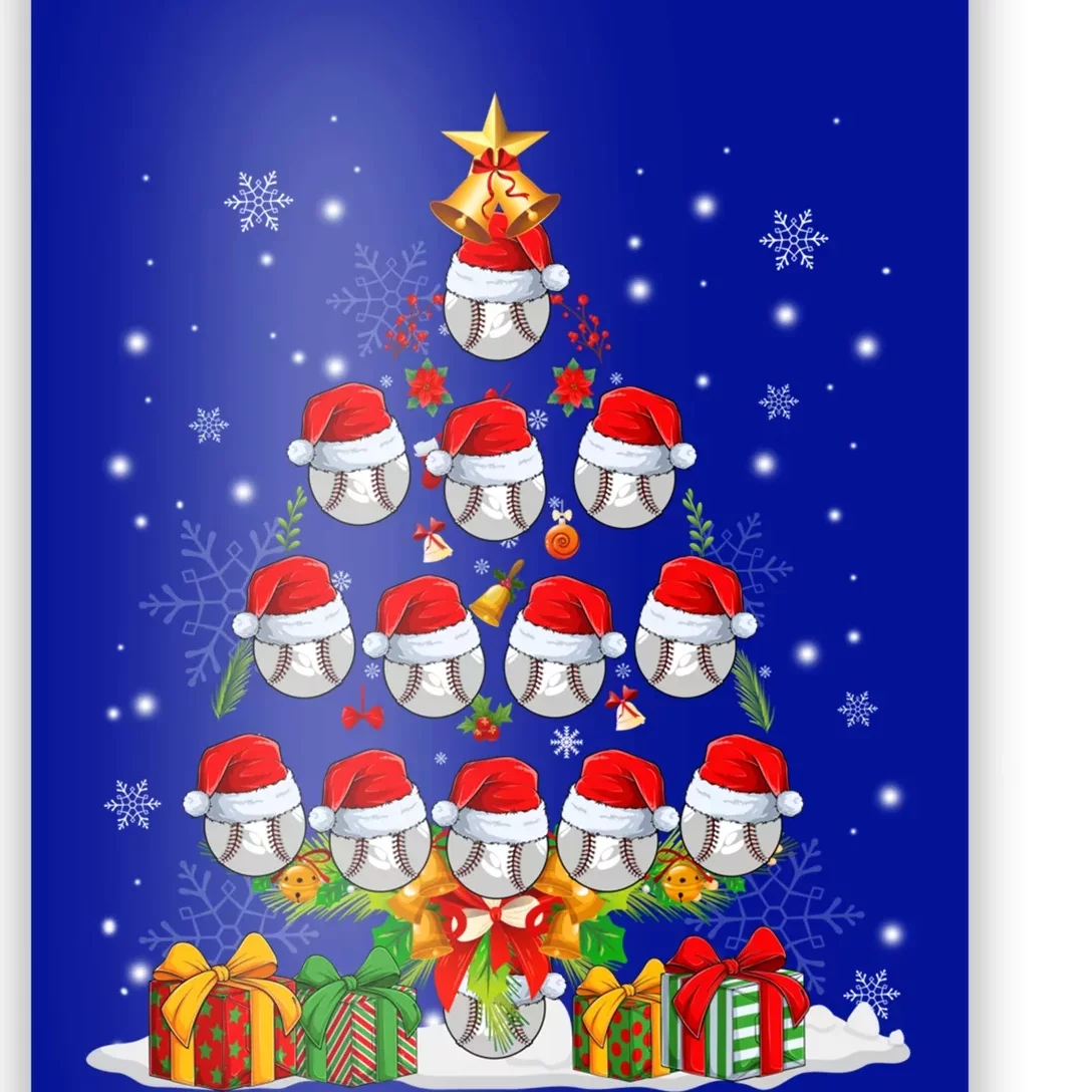 Santa Claus Baseball Ball Xmas Tree Lights Merry Christmas Gift Poster