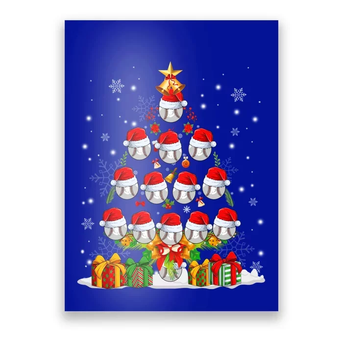 Santa Claus Baseball Ball Xmas Tree Lights Merry Christmas Gift Poster