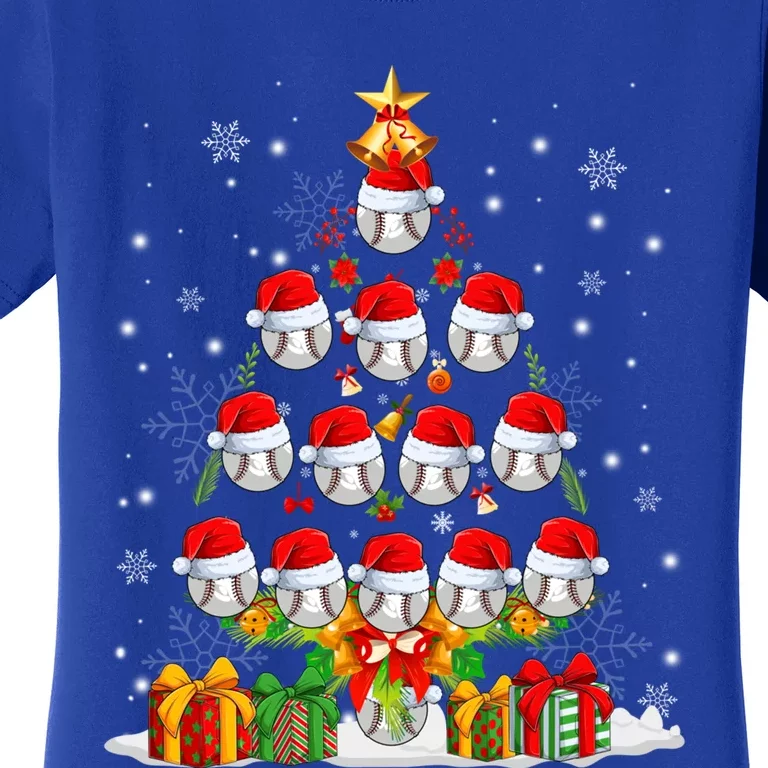 Santa Claus Baseball Ball Xmas Tree Lights Merry Christmas Gift Women's T-Shirt