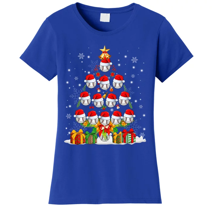 Santa Claus Baseball Ball Xmas Tree Lights Merry Christmas Gift Women's T-Shirt