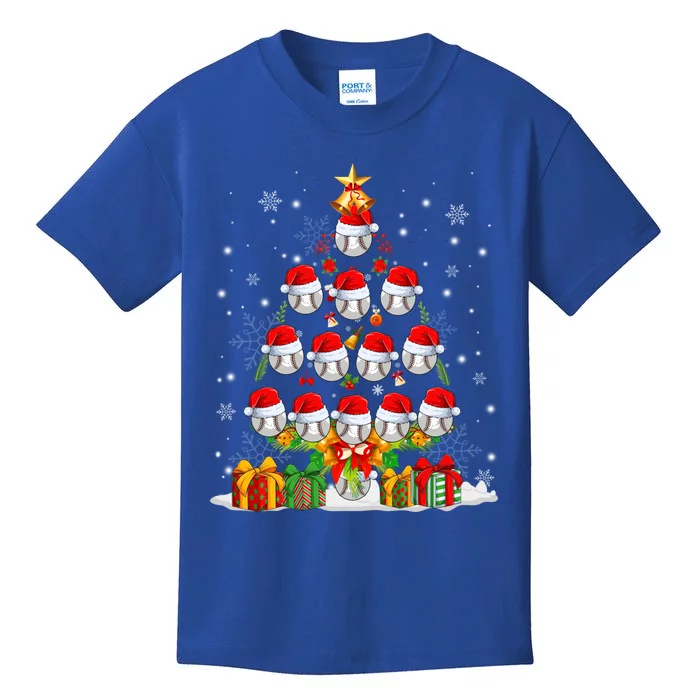 Santa Claus Baseball Ball Xmas Tree Lights Merry Christmas Gift Kids T-Shirt