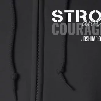 Strong & Courageous Bible Verse Tee For Women Men Christian Full Zip Hoodie