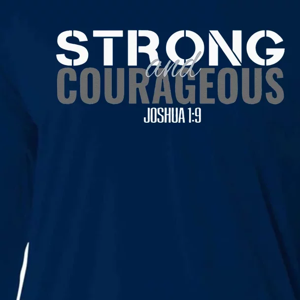 Strong & Courageous Bible Verse Tee For Women Men Christian Cooling Performance Long Sleeve Crew