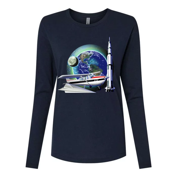 Science Club Blast Off Womens Cotton Relaxed Long Sleeve T-Shirt