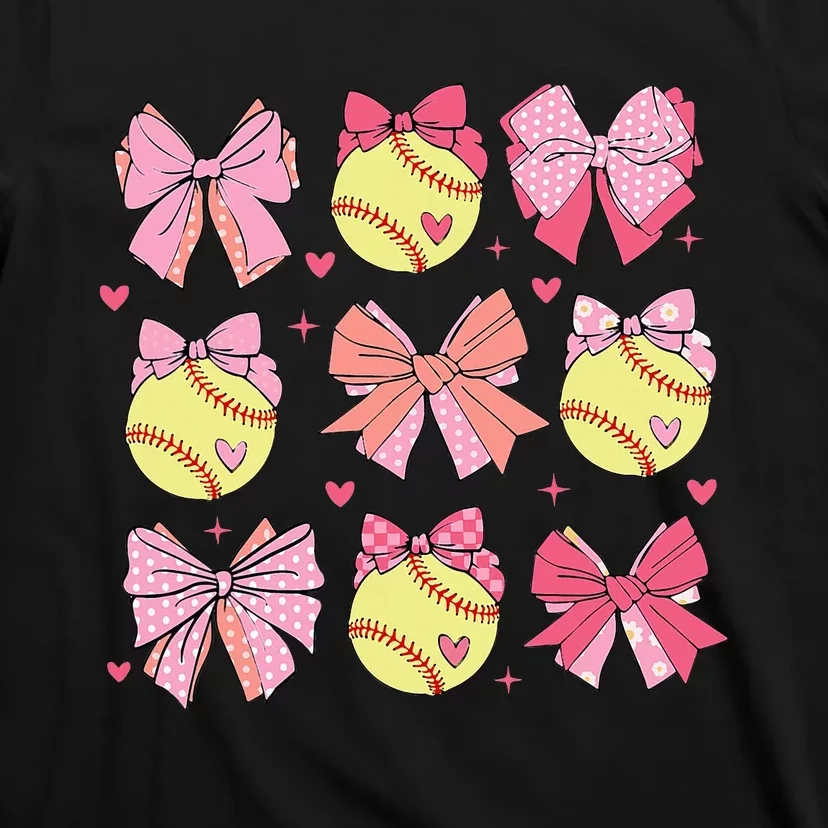 Softball Coquette Bow Softball Mom Mothers Day T-Shirt