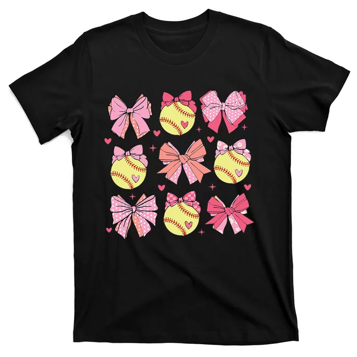 Softball Coquette Bow Softball Mom Mothers Day T-Shirt