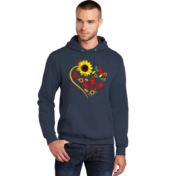 Sunflowers Cardinal Birds Cute Heart Shape Funny Bird Lover Hoodie