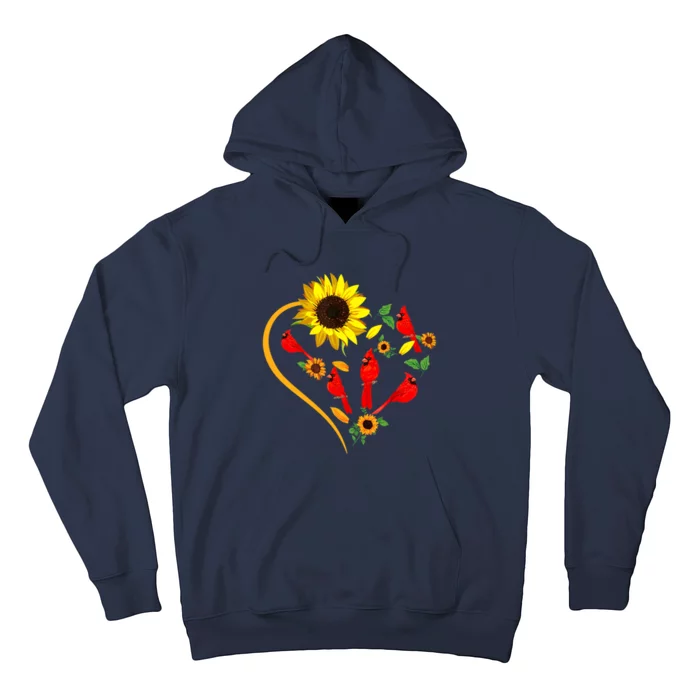 Sunflowers Cardinal Birds Cute Heart Shape Funny Bird Lover Hoodie