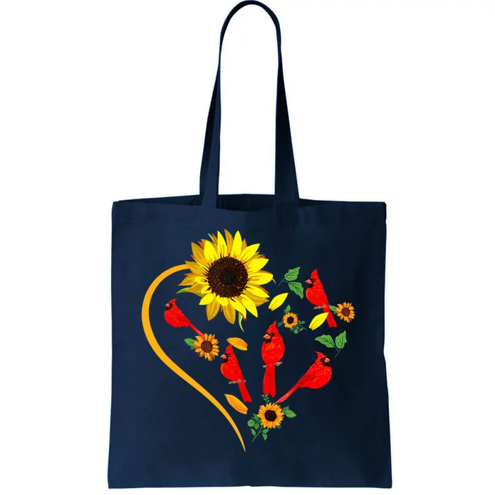 Sunflowers Cardinal Birds Cute Heart Shape Funny Bird Lover Tote Bag