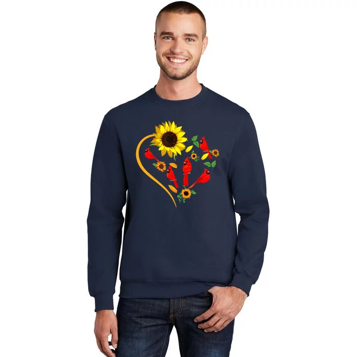 Sunflowers Cardinal Birds Cute Heart Shape Funny Bird Lover Tall Sweatshirt