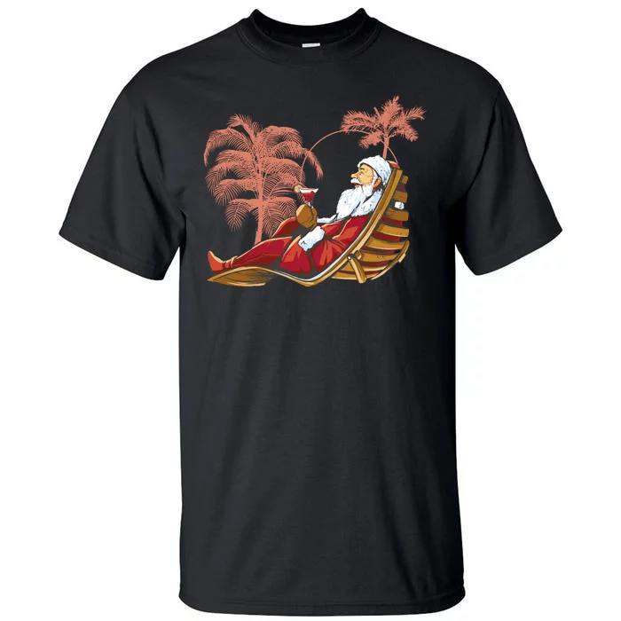 Santa Claus Beach Cocktail Christmas Tall T-Shirt