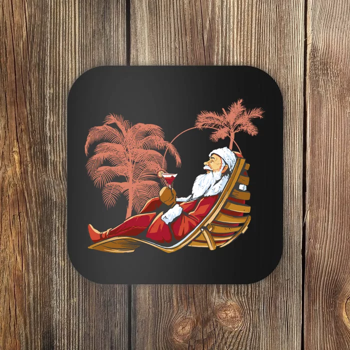 Santa Claus Beach Cocktail Christmas Coaster