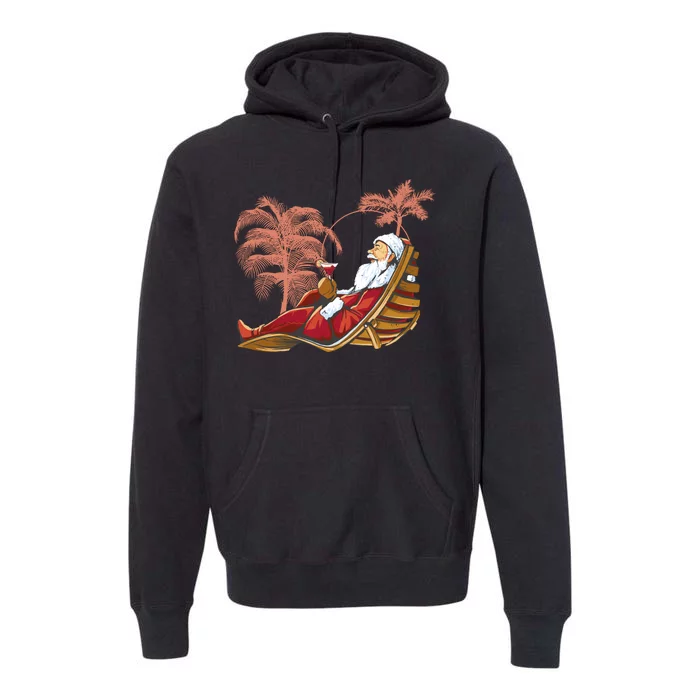 Santa Claus Beach Cocktail Christmas Premium Hoodie