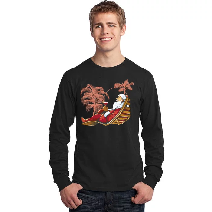 Santa Claus Beach Cocktail Christmas Tall Long Sleeve T-Shirt