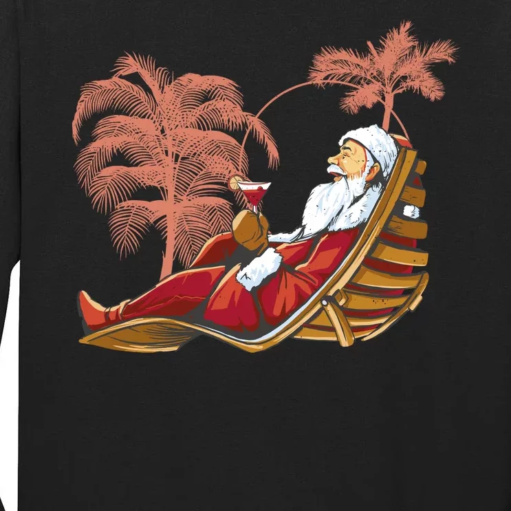 Santa Claus Beach Cocktail Christmas Tall Long Sleeve T-Shirt