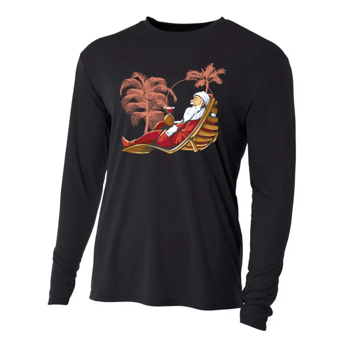 Santa Claus Beach Cocktail Christmas Cooling Performance Long Sleeve Crew