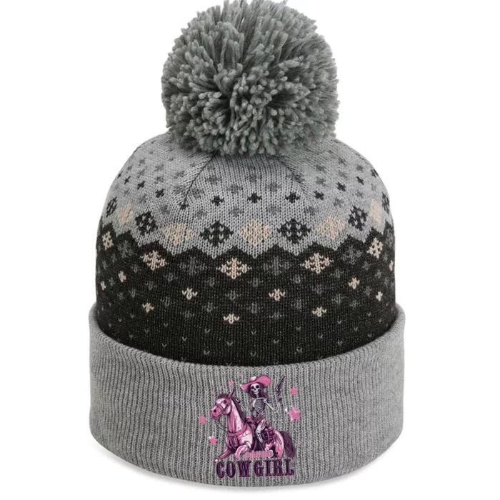 Skeleton Cosmic Cowgirl Funny Halloween Spooky Vibes The Baniff Cuffed Pom Beanie