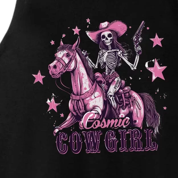 Skeleton Cosmic Cowgirl Funny Halloween Spooky Vibes Ladies Tri-Blend Wicking Tank