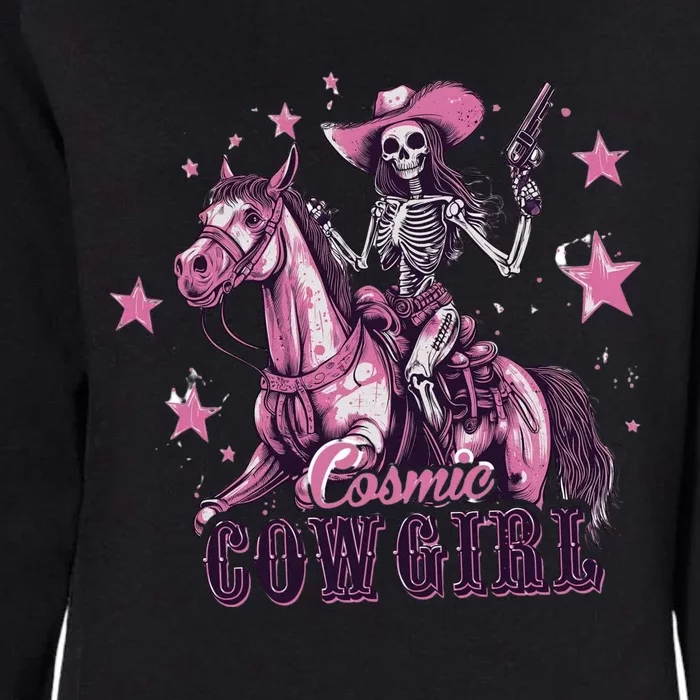 Skeleton Cosmic Cowgirl Funny Halloween Spooky Vibes Womens California Wash Sweatshirt