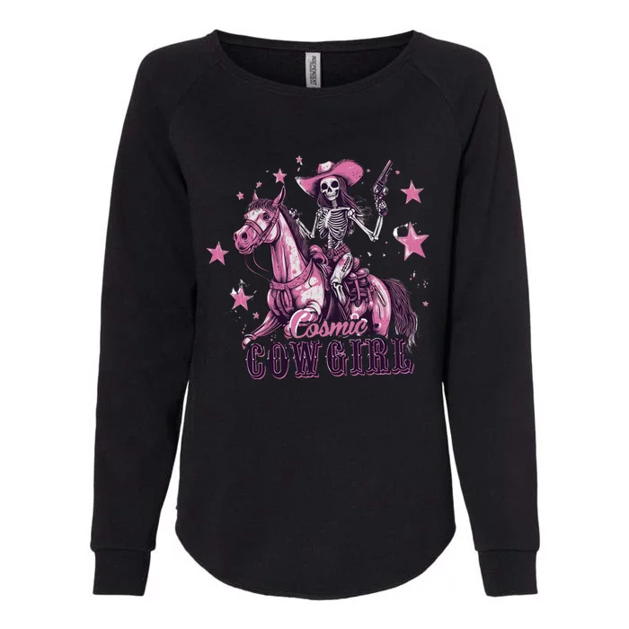 Skeleton Cosmic Cowgirl Funny Halloween Spooky Vibes Womens California Wash Sweatshirt