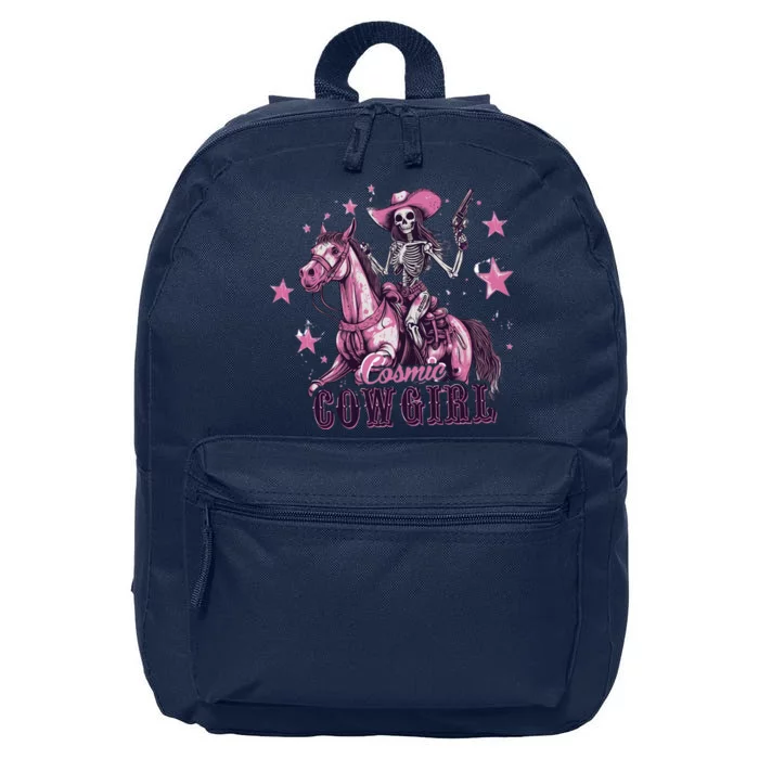 Skeleton Cosmic Cowgirl Funny Halloween Spooky Vibes 16 in Basic Backpack