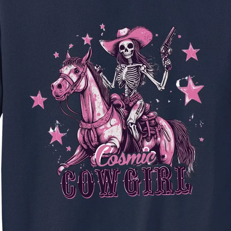 Skeleton Cosmic Cowgirl Funny Halloween Spooky Vibes Tall Sweatshirt