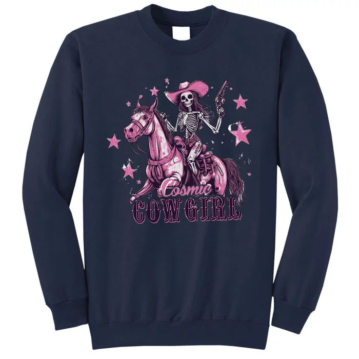 Skeleton Cosmic Cowgirl Funny Halloween Spooky Vibes Tall Sweatshirt