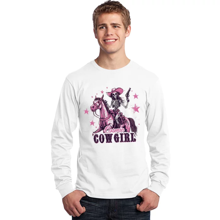 Skeleton Cosmic Cowgirl Funny Halloween Spooky Vibes Long Sleeve Shirt