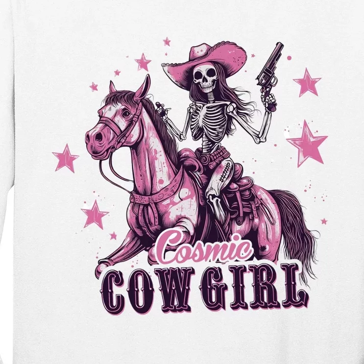 Skeleton Cosmic Cowgirl Funny Halloween Spooky Vibes Long Sleeve Shirt