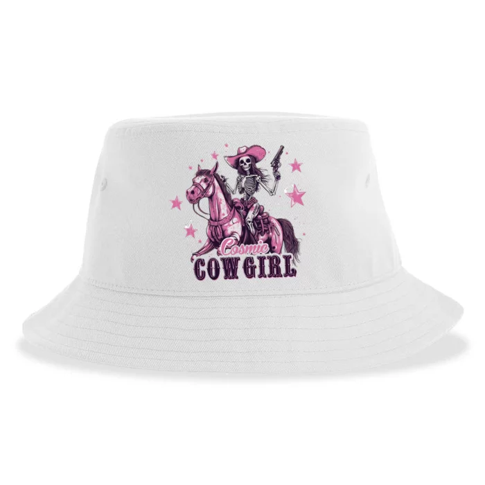 Skeleton Cosmic Cowgirl Funny Halloween Spooky Vibes Sustainable Bucket Hat