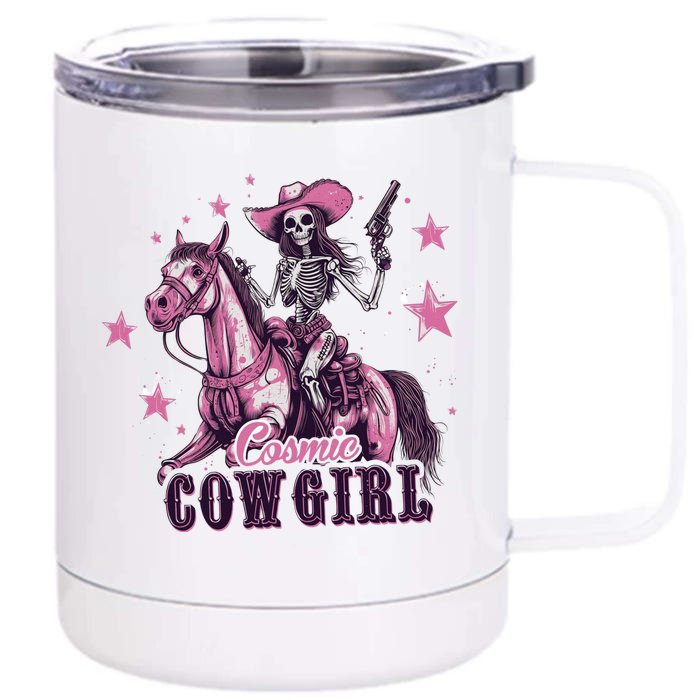 Skeleton Cosmic Cowgirl Funny Halloween Spooky Vibes 12 oz Stainless Steel Tumbler Cup