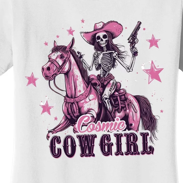 Skeleton Cosmic Cowgirl Funny Halloween Spooky Vibes Women's T-Shirt