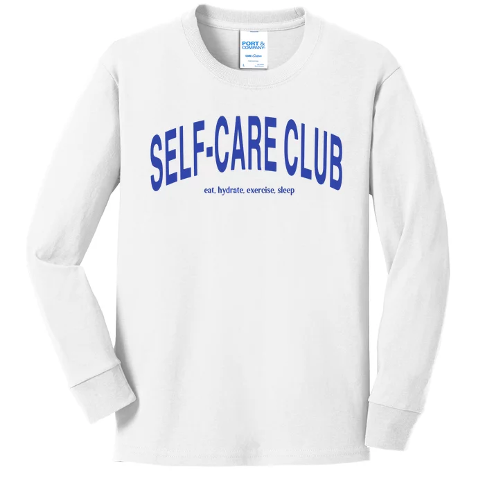 Self Care Club Eat Hydrate Exercise Sleep Kids Long Sleeve Shirt