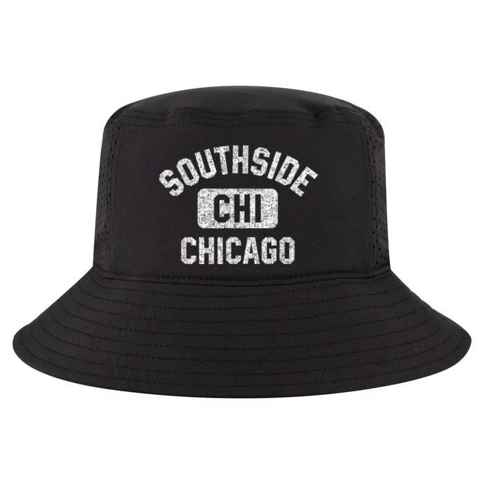 Southside Chicago CHI Gym Style Distressed White Print Cool Comfort Performance Bucket Hat