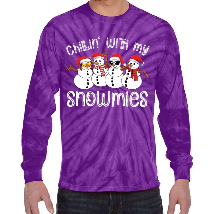 Snowman Christmas Chillin With My Snowmies Ugly Gift Tie-Dye Long Sleeve Shirt