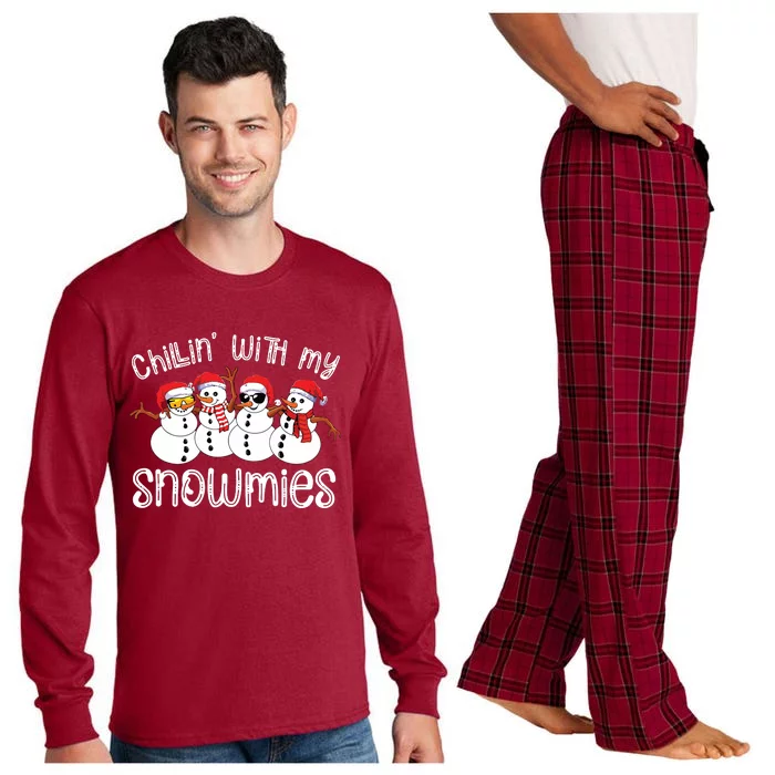 Snowman Christmas Chillin With My Snowmies Ugly Gift Long Sleeve Pajama Set