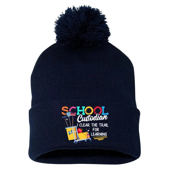 School Custodian Clear Trail Learning Janitor Appreciation Pom Pom 12in Knit Beanie