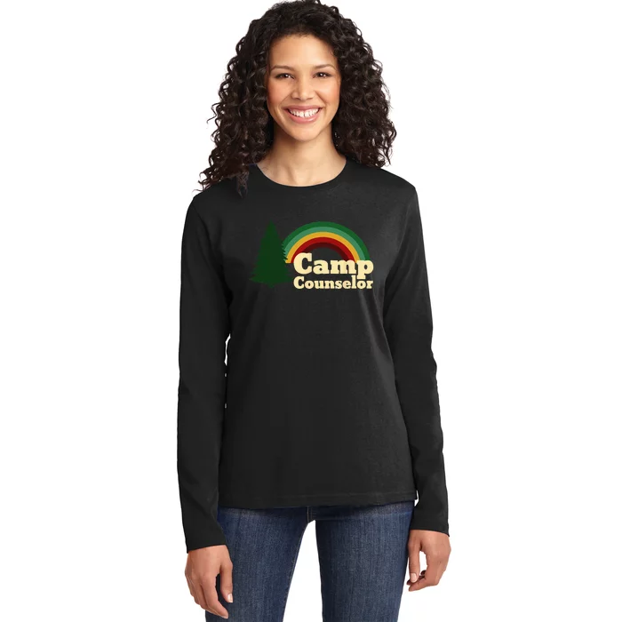 Summer Camp Counselor Staff Rainbow Pine Tree Men Women Ladies Long Sleeve Shirt