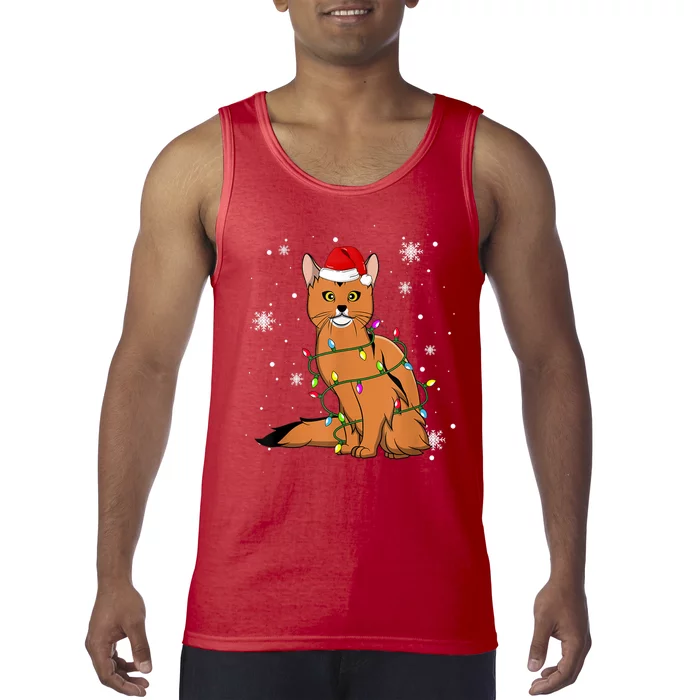 Somali Cat Christmas Lights Christmas Cat Santa Hat Tank Top