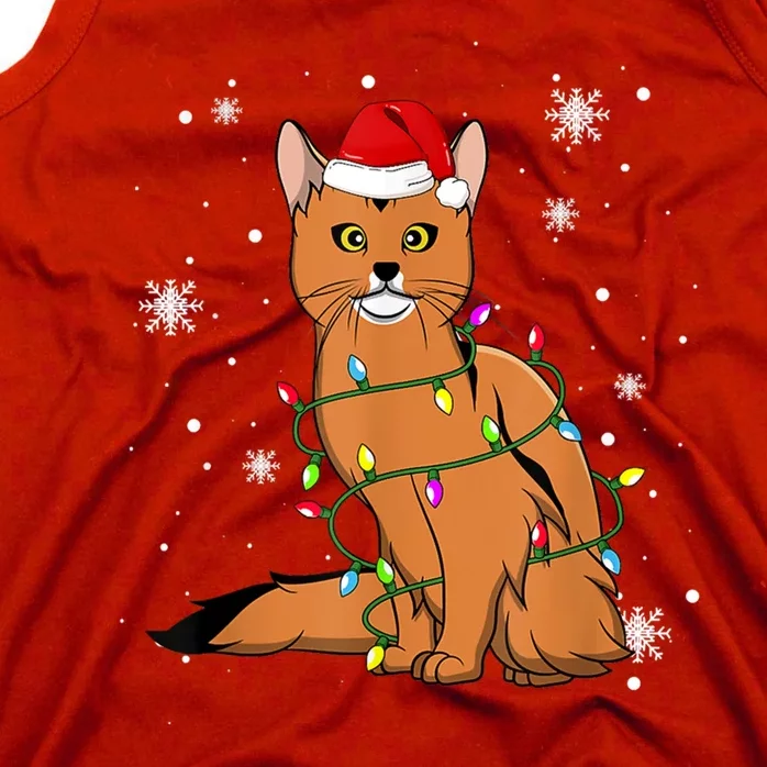 Somali Cat Christmas Lights Christmas Cat Santa Hat Tank Top